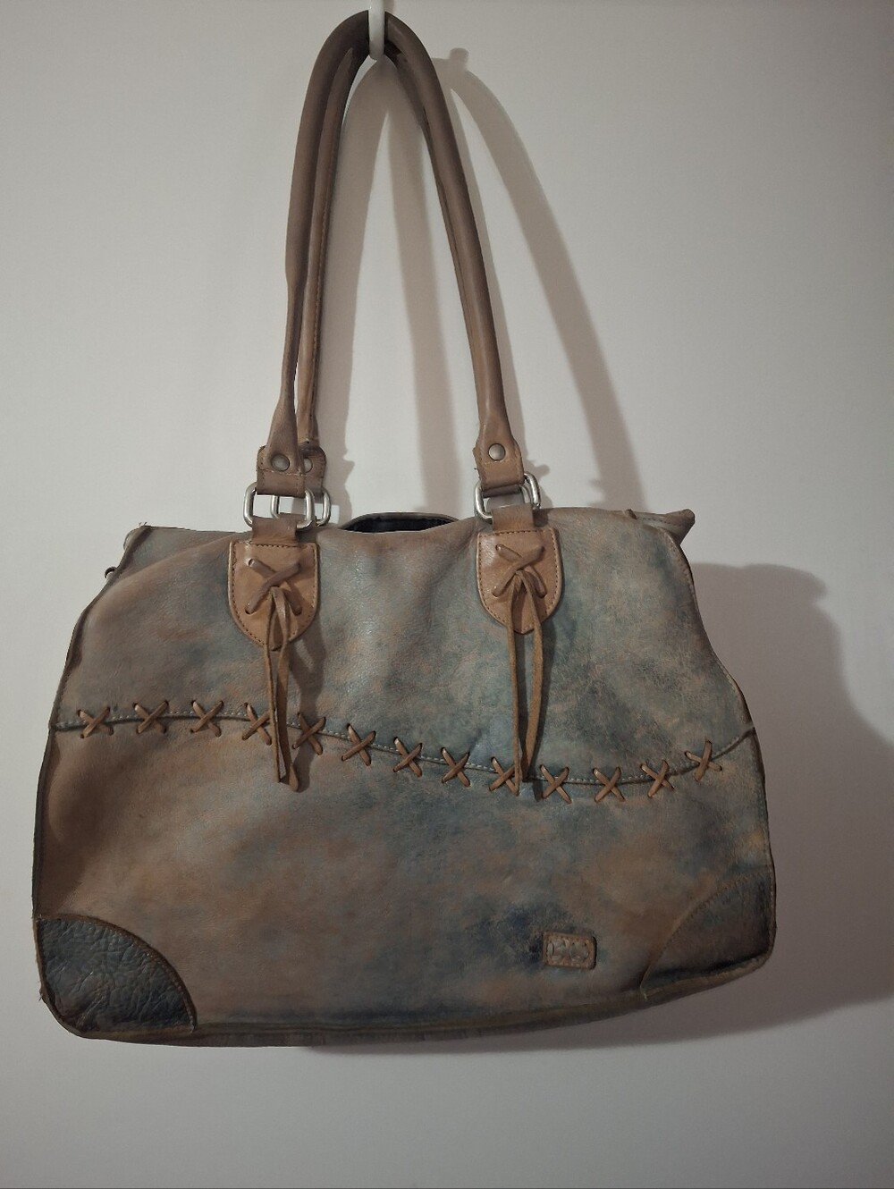 BED STU Distressed Two-Tone Brown Leather Tote Bag